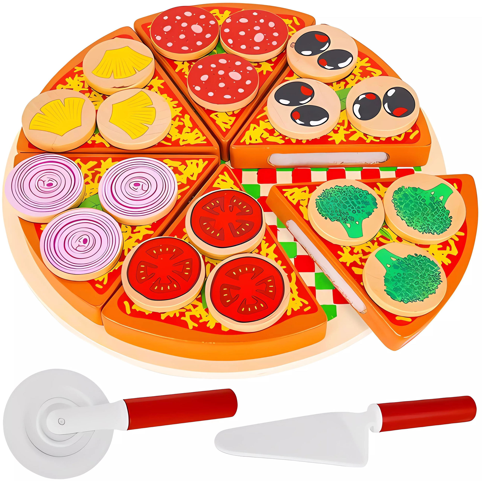 KRUZZEL 22471 Szeletelhető fa pizza, 21 cm (52016)