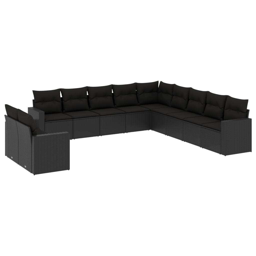 11 részes fekete polyrattan kerti ülőgarnitúra párnákkal (3251522)
