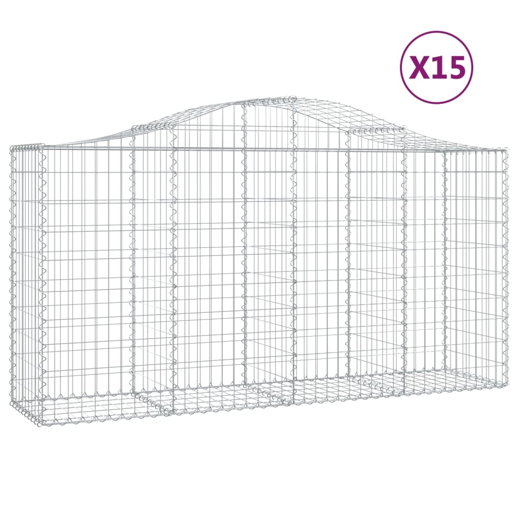 15 db íves horganyzott vas gabion kosár 200x50x100/120 cm (3145653)