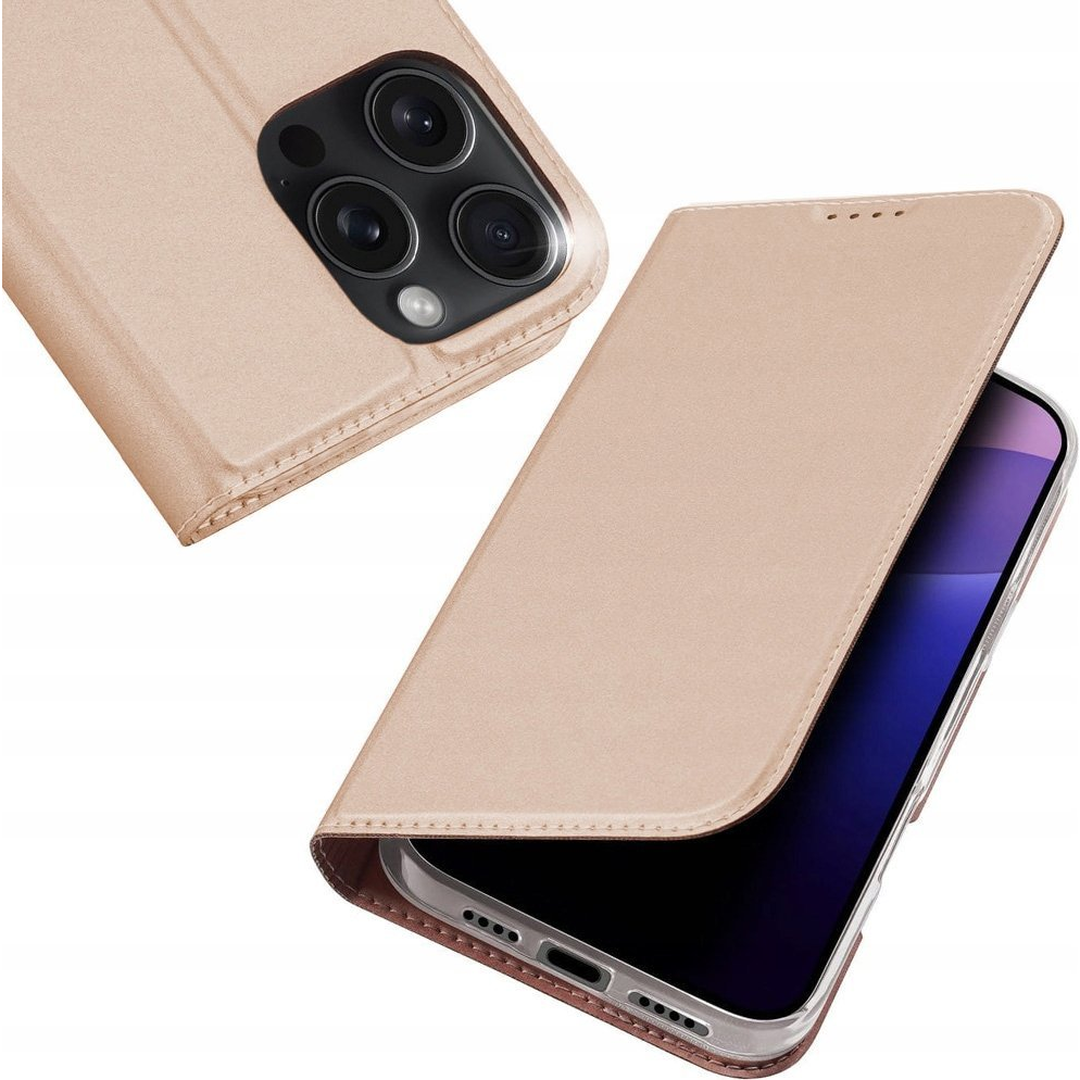Dux Ducis Iphone 16 Pro Max Skin Pro Tok Álló, Bőr Hatású Flip, Asztali Tartó, Rózsaszín (6934913004227)