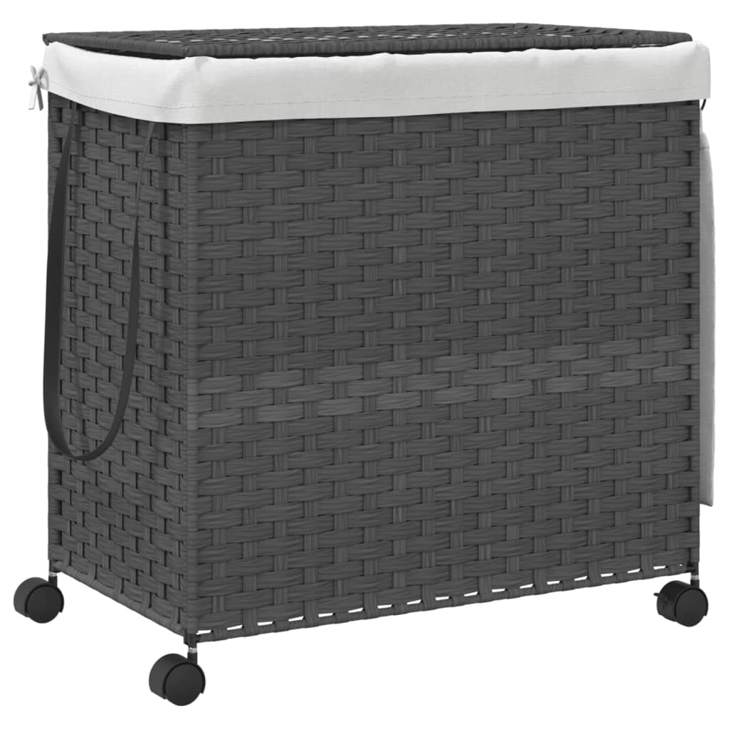 szürke rattan szennyeskosár kerekekkel 60x35x60,5 cm (372041)