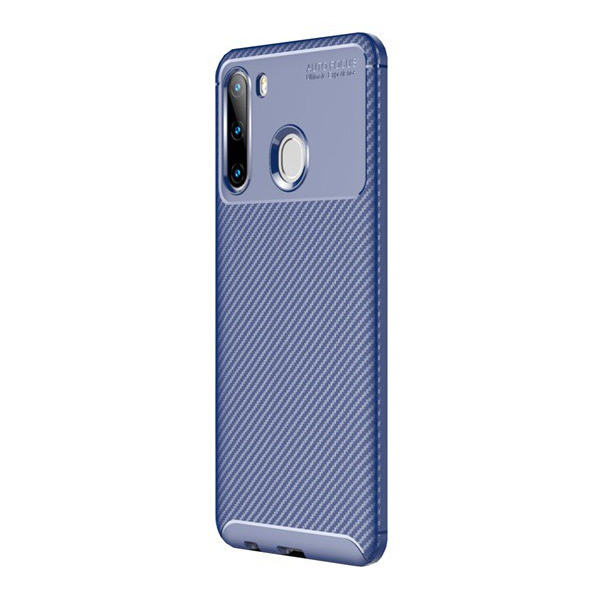 Szilikon telefonvédő (közepesen ütésálló, légpárnás sarok, karbon minta) SÖTÉTKÉK [Samsung Galaxy A21 (SM-A210F)] (5996457961634)