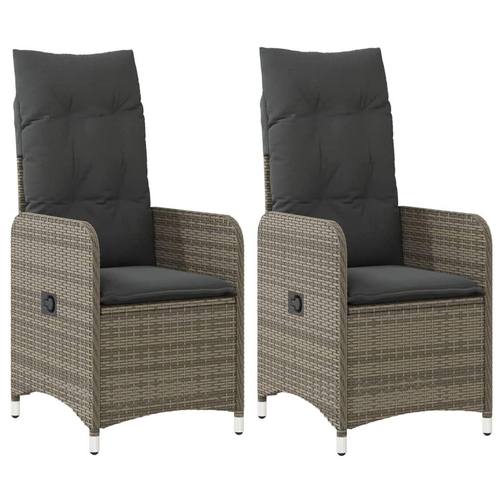 2 db szürke polyrattan dönthető kerti szék párnákkal (365687)