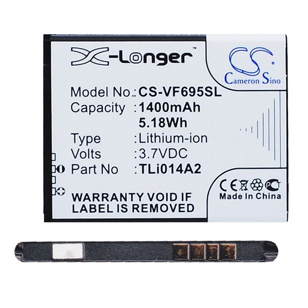 Cameron Sino Li-Ion akku (3.7V/1400mAh, Vodafone TLi014A2 kompatibilis) FEKETE Alcatel OT-2008G / Pixi 3 4.5 (OT-4027D) / Pixi 3 4 (OT-4013) (CS-VF695