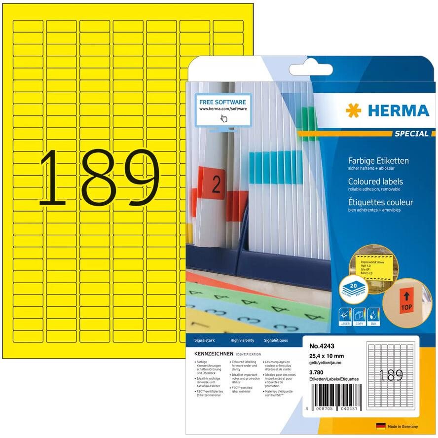 Herma 25,4x10 mm Címke tintasugaras és lézer nyomtatóhoz (3780 címke / csomag) (4243)