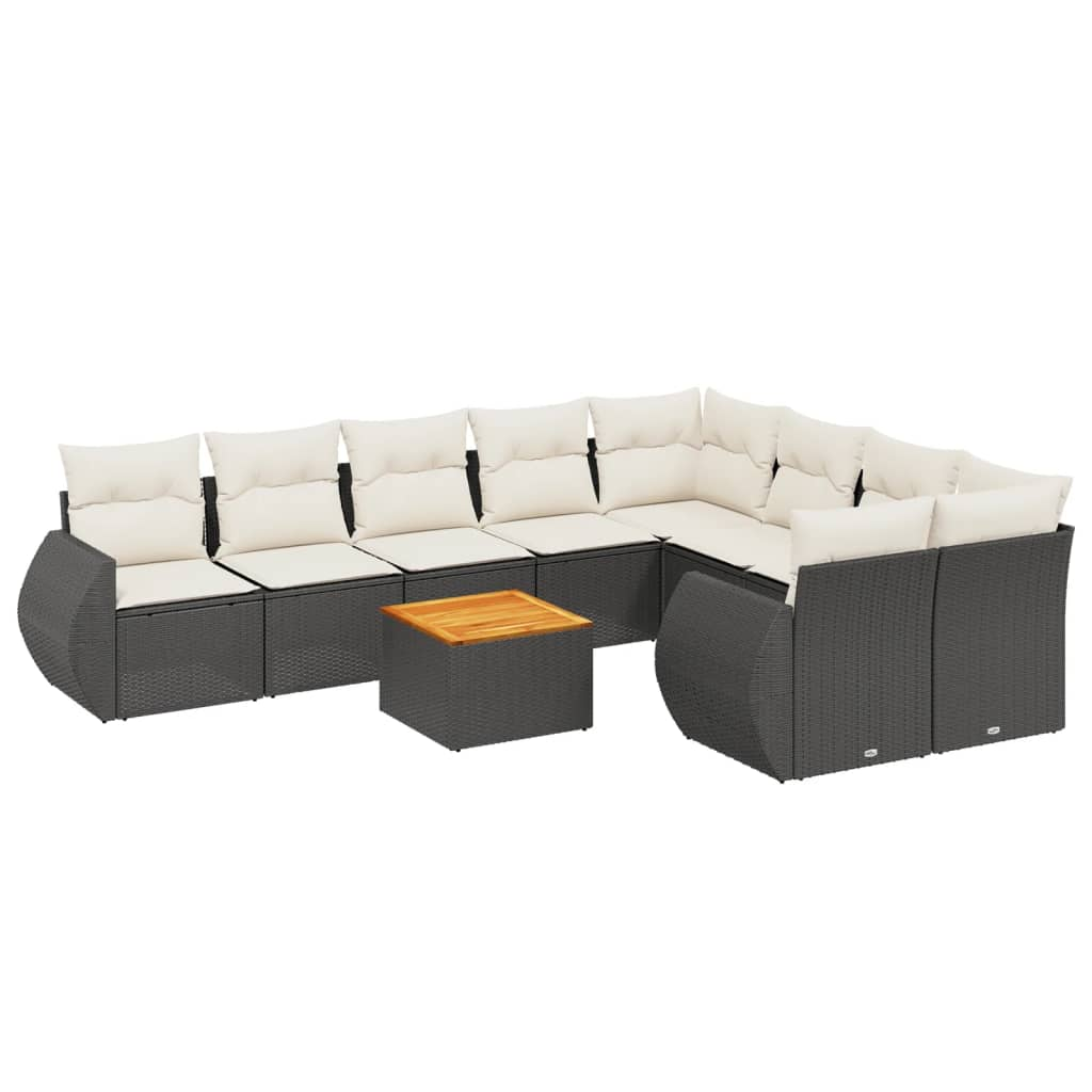 10 részes fekete polyrattan kerti ülőgarnitúra párnákkal (3225160)