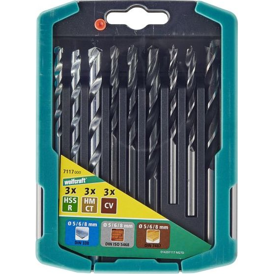 Wolfcraft - 1 Juego De Brocas Para Metales, Madera Y Piedra De 9 Piezas