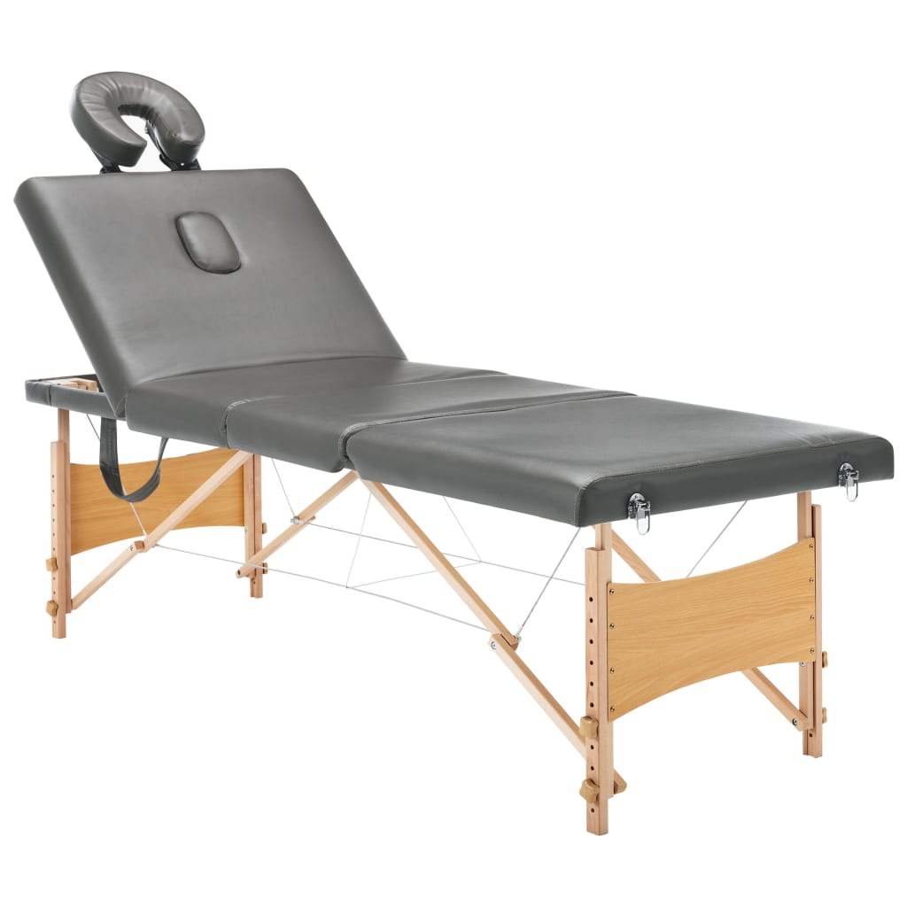 4 zónás antracitszürke masszázsasztal fa vázzal 186 x 68 cm (110173)