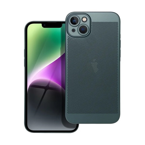 Apple iPhone 14 Plus, Műanyag hátlap védőtok, légáteresztő, lyukacsos minta, Breezy, sötétzöld (RS142646)