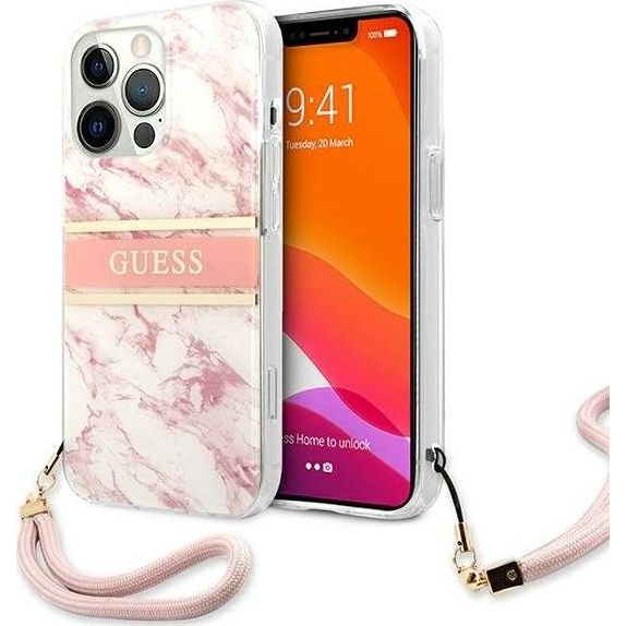 Guess TPU Marble Stripe Apple iPhone 13 Pro hátlap tok, rózsaszín (GUHCP13LKMABPI)
