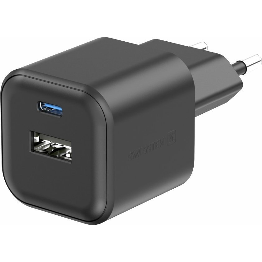 Swissten 22071110 USB-A / USB-C Hálózati Töltő Adapter 20W - Fekete (8595217484412)