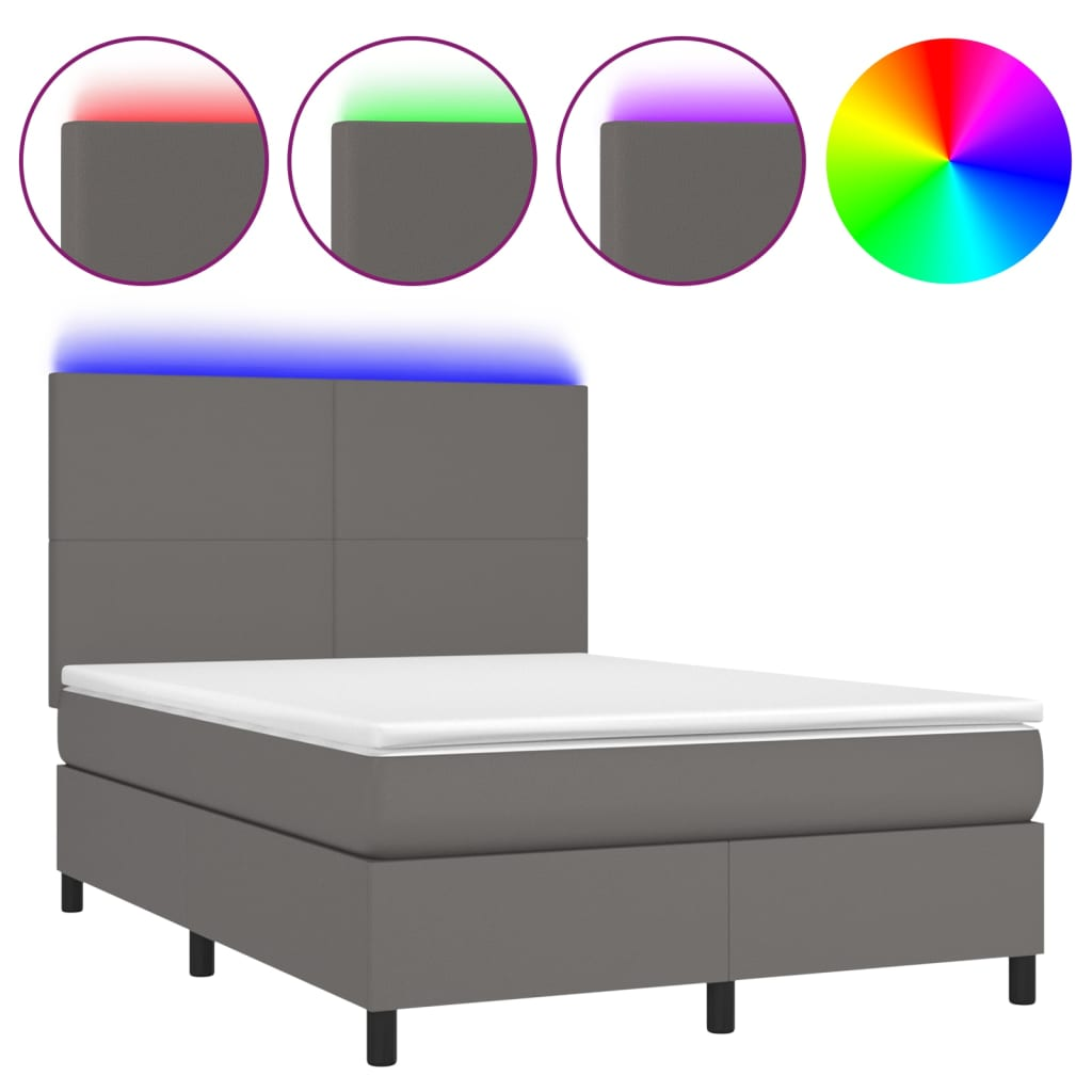 szürke műbőr rugós ágy matraccal és LED-del 140x200 cm (3135829)