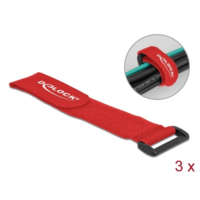 Delock 19535 Tépőzáras befűzős kábel kötegelő szorítókarikával 0.28m - Piros (3db) (19535)