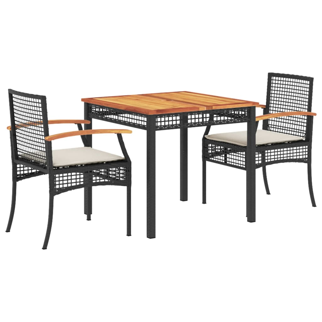 3 részes fekete polyrattan kerti étkezőgarnitúra párnákkal (3213560)