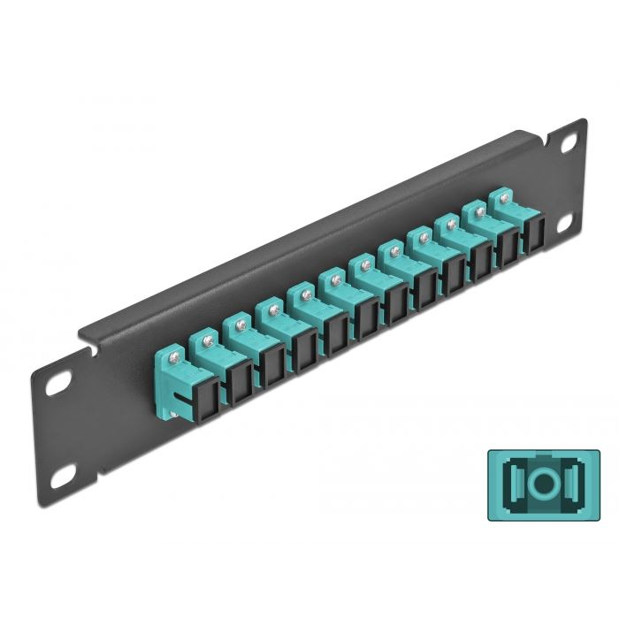 Delock 10 üvegszálas patch panel 12 portos SC Simplex vízkék 1U fekete (66763) (DE66763)