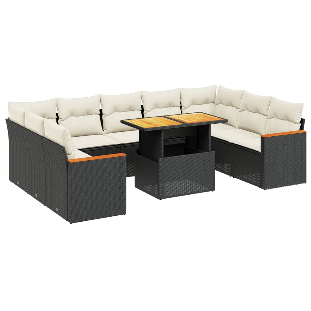 10 részes fekete polyrattan kerti ülőgarnitúra párnákkal (3273219)