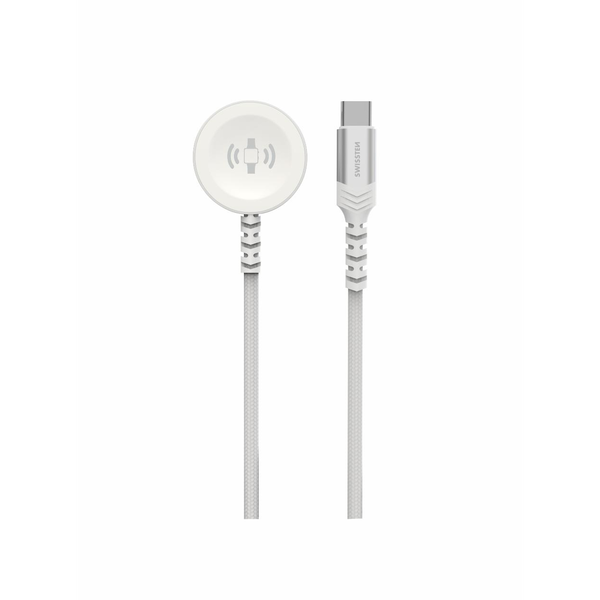 Swissten fonott mágneses kábel Apple Watch-hoz fém, USB-C 1,2 m fehér