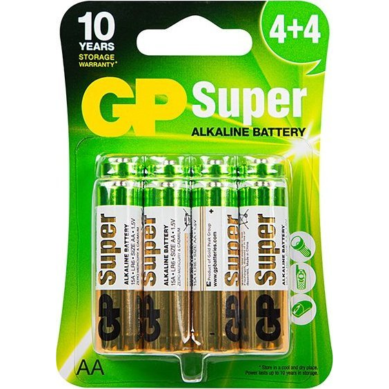 Gp Batteries Pilas Alcalinas Aa 1.5v (lr06-b8 Gp) 8 Pilas (g241) Gp15a