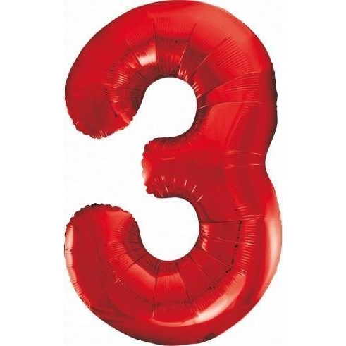 3-as Szám Fólia Lufi - 85 cm, Piros (BC-HCW3)