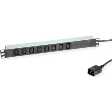 Разклонител за 19" шкаф ROLINE 19.07.1627, PDU, 8x C13 - C20 M, 10A fused, Алуминиев, 2.0 м