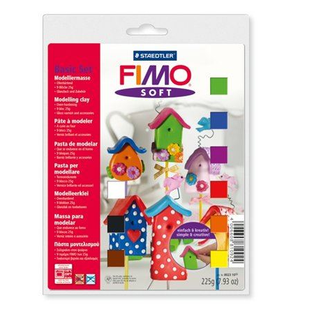 Комплект 9 пластилина Fimo, Soft Basic, С аксесоари, Многоцветни, 225 гр