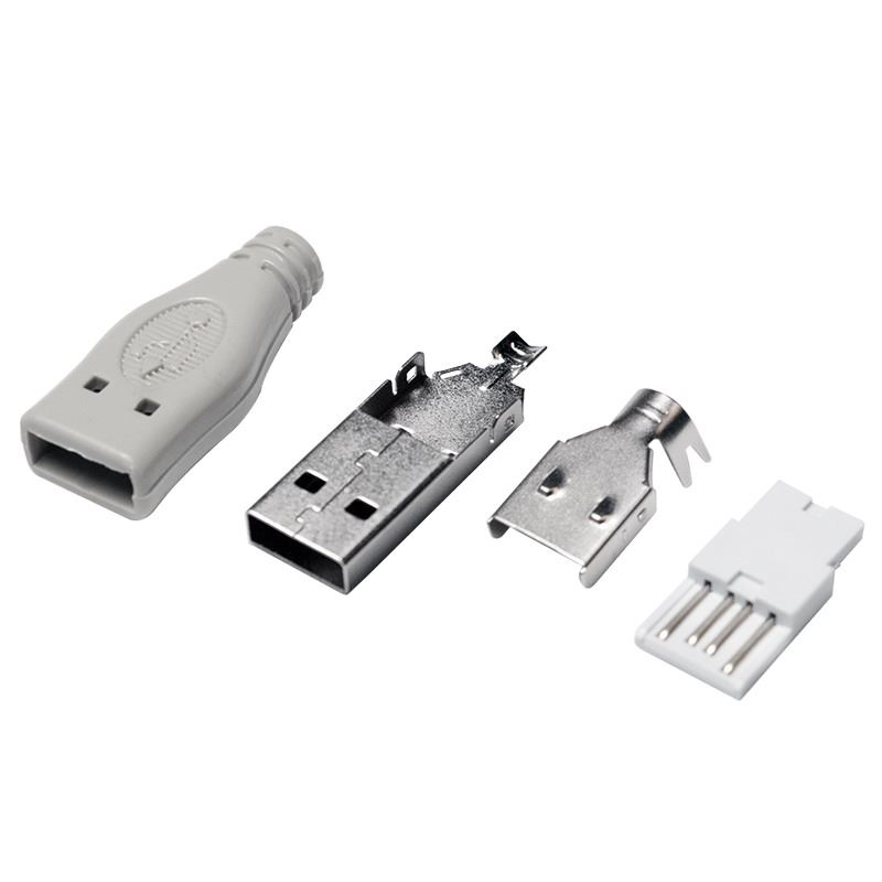 Logilink USB 2.0 csatlakozó önálló összeszereléshez, USB-A/M, forrasztási típus, szürke (UP0001) (UP0001)
