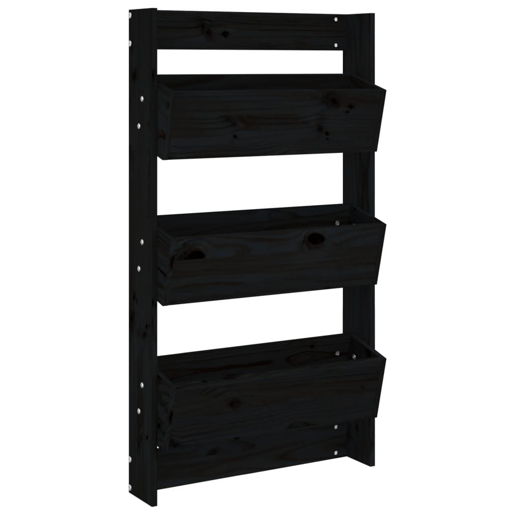 fekete 3 szintes tömör fenyőfa fali virágtartó 60x18,5x110 cm (825118)