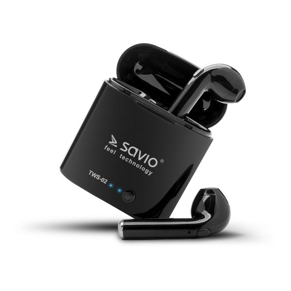 Savio TWS-02 vezeték nélküli Bluetooth fülhallgató fekete (TWS-02)