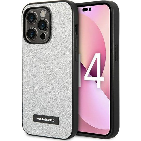 Karl Lagerfeld Glitter Plaque Apple iPhone 14 Pro Max hátlap tok, ezüst (KLD1147)