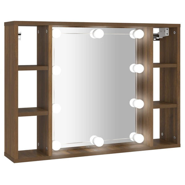 barna tölgyszínű tükrös szekrény LED-ekkel 76 x 15 x 55 cm