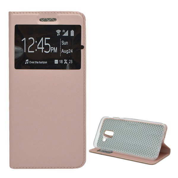 Tok álló, bőr hatású (FLIP, oldalra nyíló, asztali tartó funkció, View Window) ROZÉARANY [Samsung Galaxy J6 (2018) SM-J600F] (5996457789474)