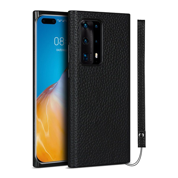 Szilikon telefonvédő (valódi bőr bevonat) FEKETE [Huawei P40 Pro+ 5G] (5996591013435)