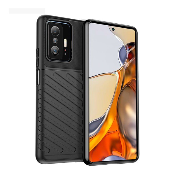 Szilikon telefonvédő (közepesen ütésálló, csíkos, dombor minta) FEKETE [Xiaomi 11T Pro]