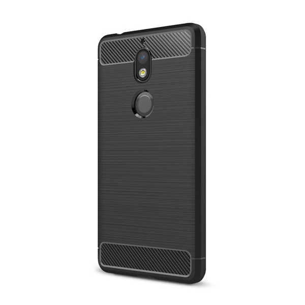 Szilikon telefonvédő (közepesen ütésálló, légpárnás sarok, szálcsiszolt, karbon minta) FEKETE [Nokia 7] (5996457750634)