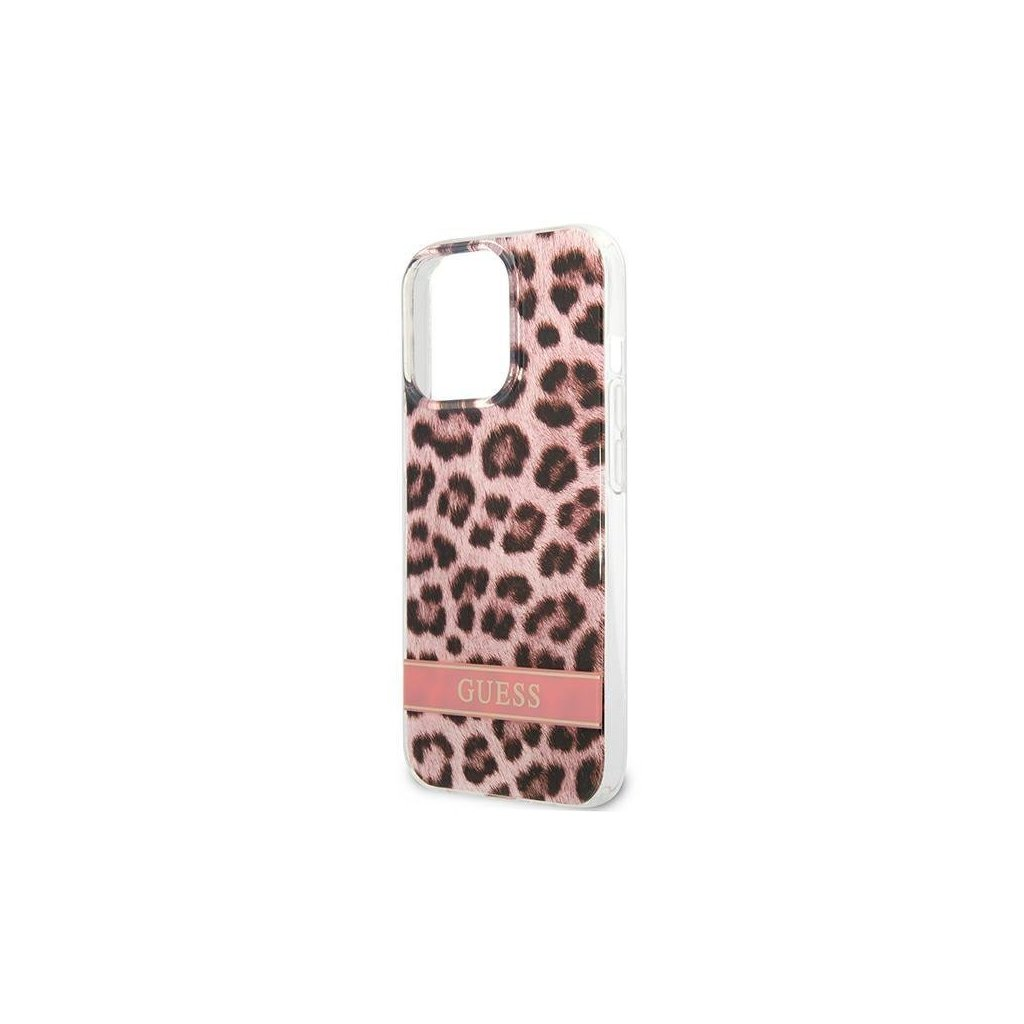 Guess Leopard Electro Stripe Apple iPhone 13 Pro Szilikon Tok - Rózsaszín (GUHCP13LHSLEOP)