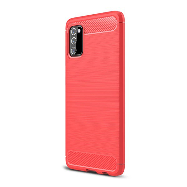 Szilikon telefonvédő (közepesen ütésálló, légpárnás sarok, szálcsiszolt, karbon minta) PIROS [Samsung Galaxy A03s (SM-A037F)] (5996591109121)