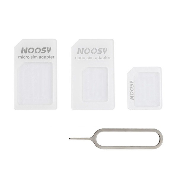 NOOSY SIM adapter (Nano SIM kártyát Micro SIM és normál méretű kártyára alakítja át, kártya kiemelő) FEHÉR (5996457718979)