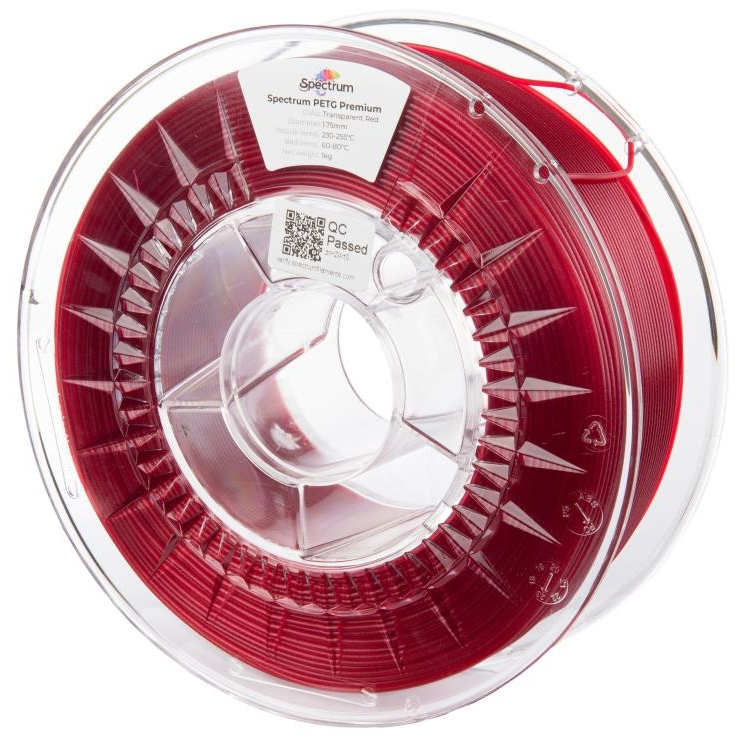 Spectrum 3D nyomtatószál, Premium PET-G, 1,75 mm, Transparent Red, 1 kg (80050)