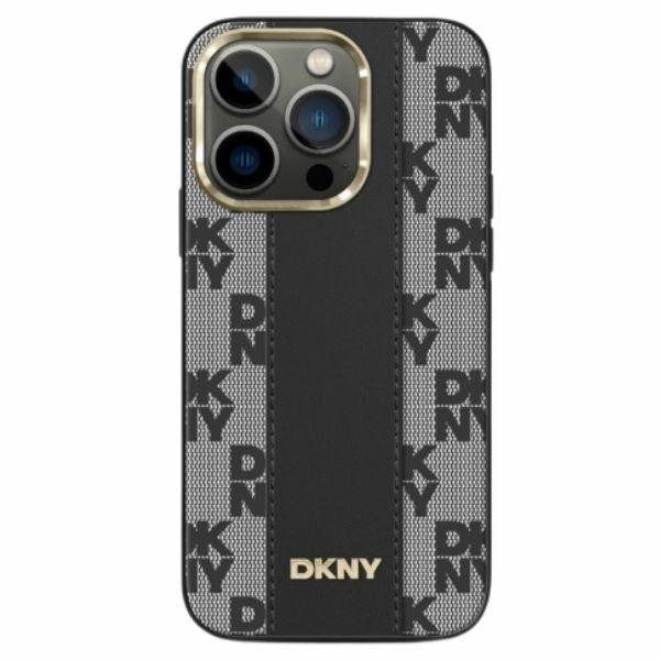 DKNY iPhone 14 Pro Max MagSafe Kockás keménykeretes bőr Telefon tok - Fekete (DKHMP14XPCPVSLK)
