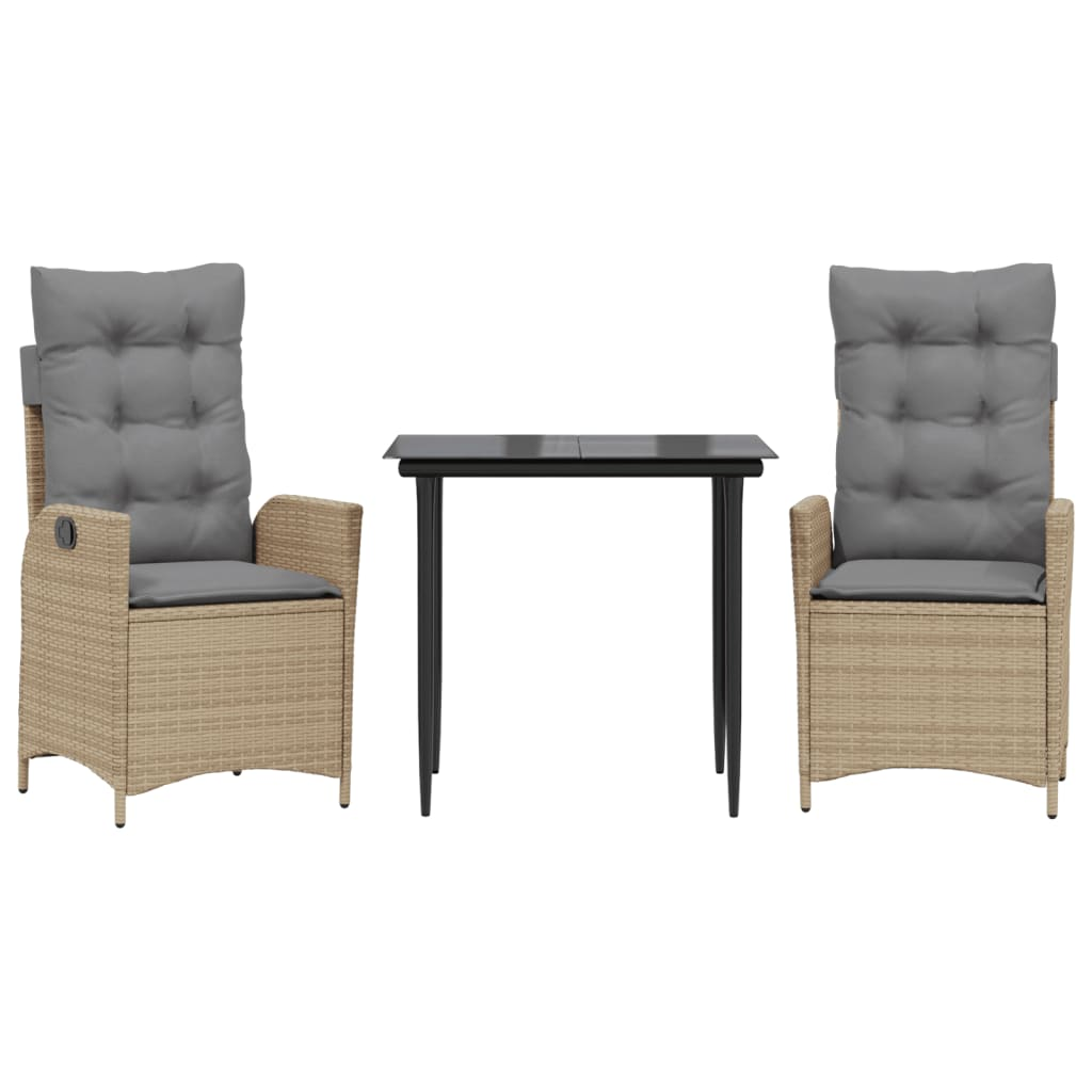 3 részes bézs polyrattan kerti étkezőgarnitúra párnákkal (3213254)