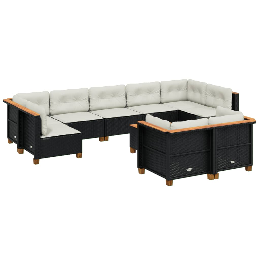 10 részes fekete polyrattan kerti ülőgarnitúra párnákkal (3261995)