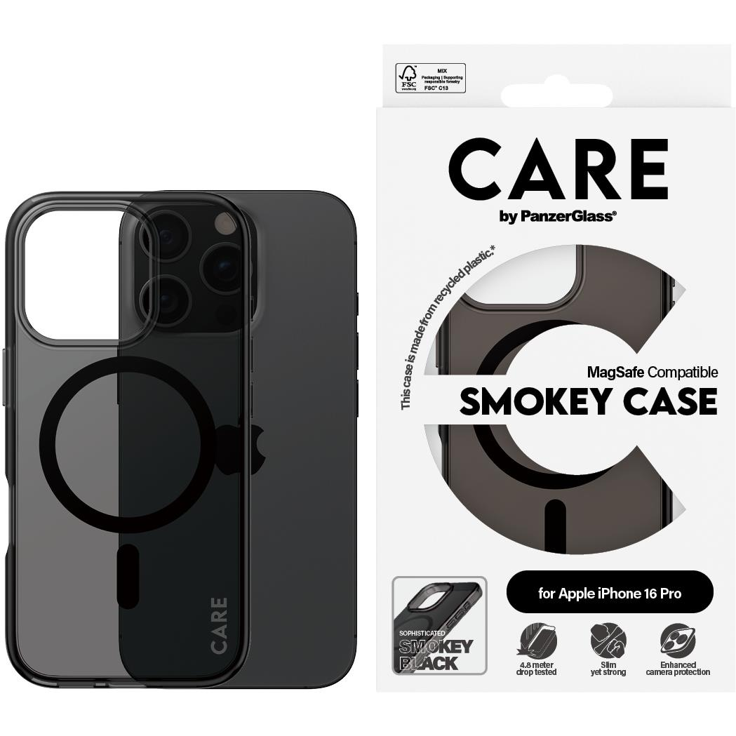 PanzerGlass CARE tok Apple iPhone 16 Pro MagSafe Smokey füstszínű/fekete (1350)