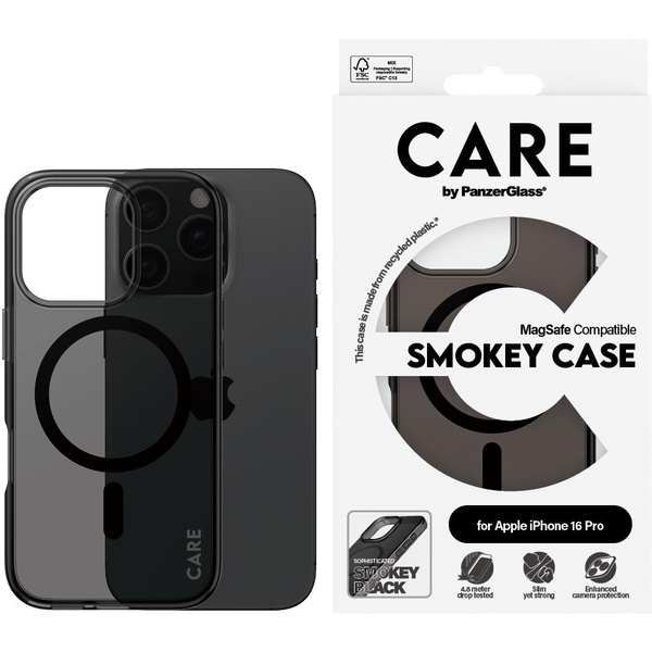PanzerGlass CARE by PG Smokey w. MagS iPhone16P 6.3 mobiltelefon etui Cover Transparent