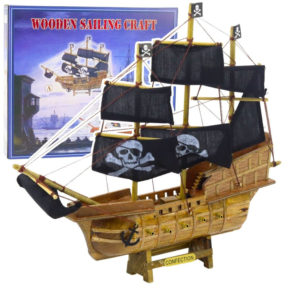 Gyűjthető Dekoratív Kalóz Vitorláshajó Modell Fekete 33x29cm- 22577