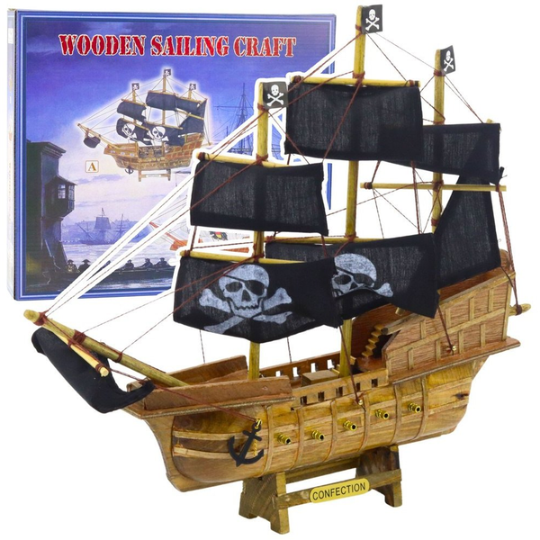 Gyűjthető Dekoratív Kalóz Vitorláshajó Modell Fekete 33x29cm- 22577