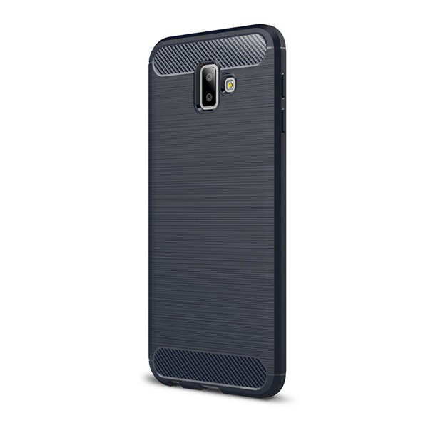 Szilikon telefonvédő (közepesen ütésálló, légpárnás sarok, szálcsiszolt, karbon minta) SÖTÉTKÉK [Samsung Galaxy J6 Plus (SM-J610F)] (5996457818242)