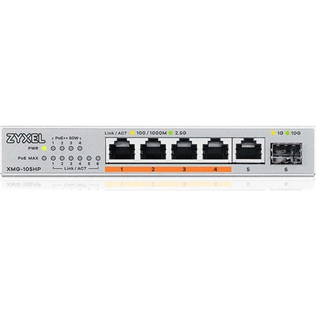 Zyxel XMG-105HP Ikke administreret 2.5G Ethernet (100/1000/2500) Strøm over Ethernet (PoE) Sølv