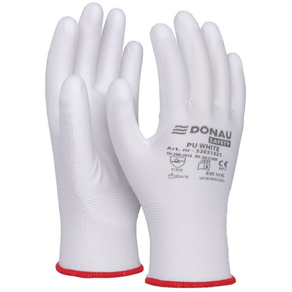 Szerelőkesztyű, PU, DONAU "Safety", 8/M méret, fehér