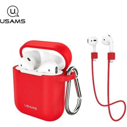 Usams szilikon tok (karabíner) PIROS Apple AirPods/AirPods 2 (BH423_R)