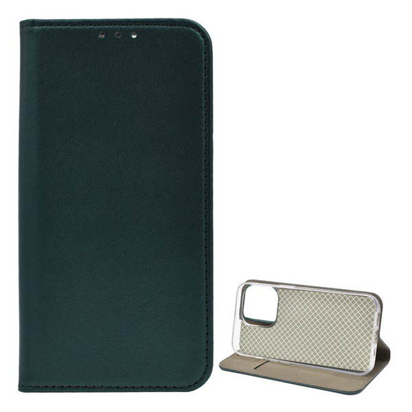 Tok álló, bőr hatású (FLIP, oldalra nyíló, asztali tartó funkció) SÖTÉTZÖLD [Apple iPhone 13 Pro] (5996591124490)